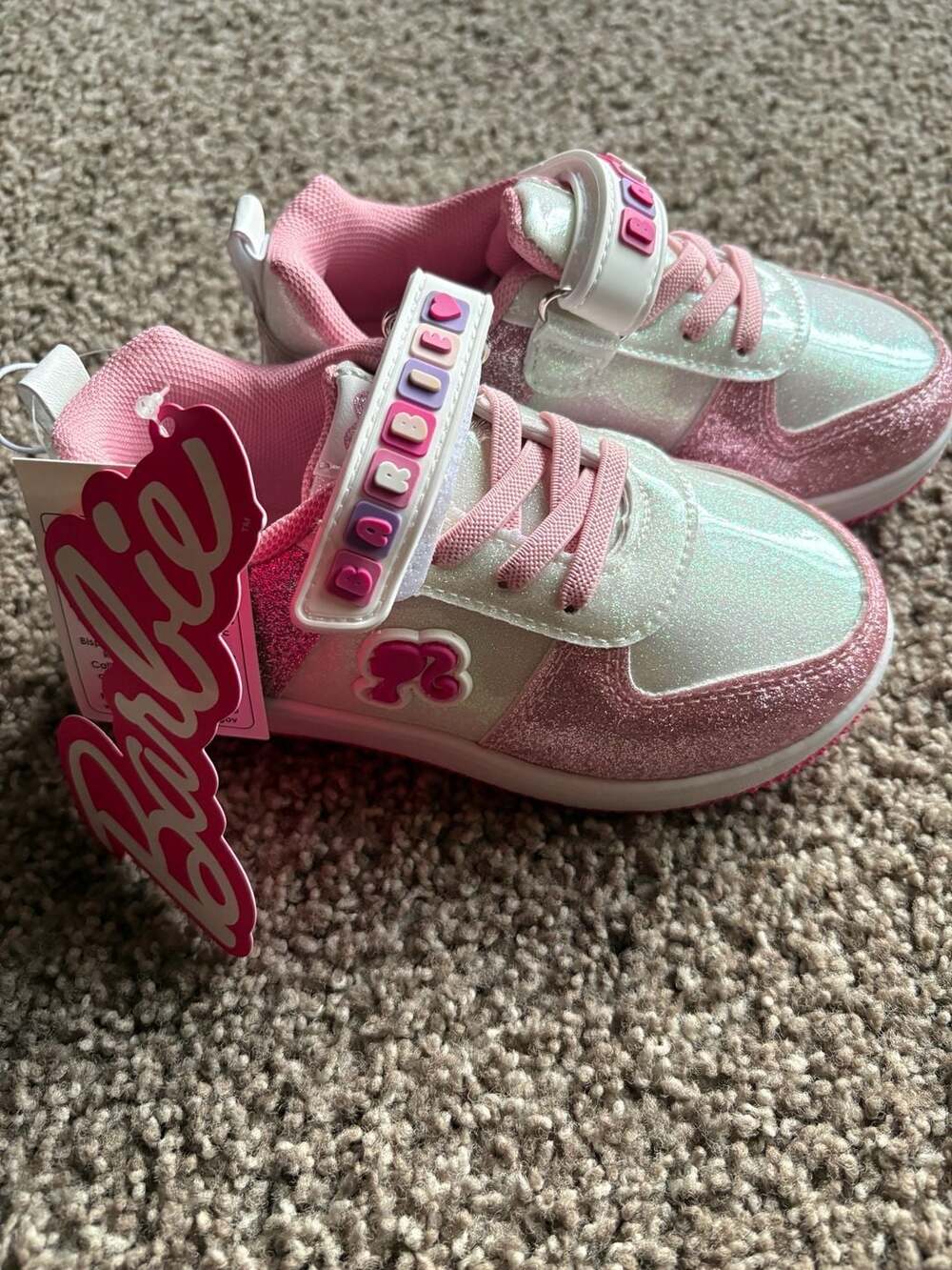 Barbie Pink And White Glitter Sneaker 9C